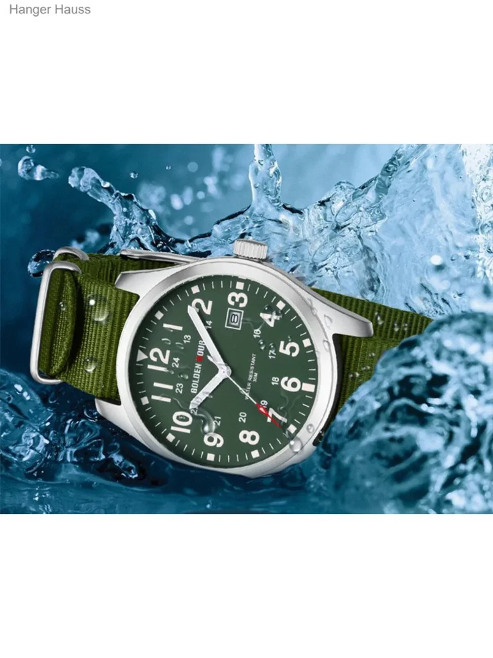 Men's Military Time Nylon Strap Watch, Japanese Quartz, Easy Read Dial, Glowing